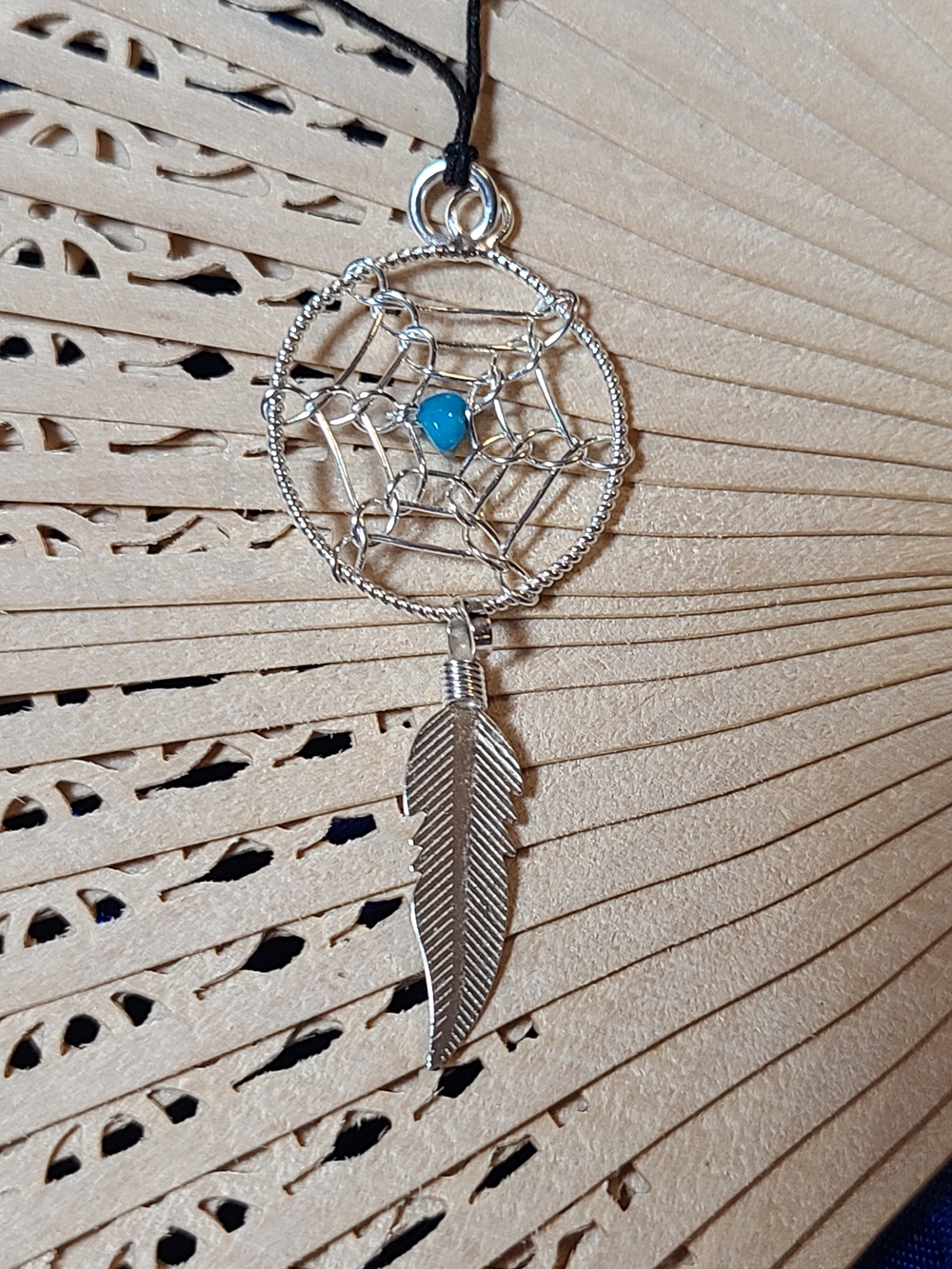 Vintage Silver Dreamcatcher Necklace with Turquoise Accent
